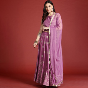 Printed Ready to Wear Halter Neck Smocked Lehenga & Blouse With Dupatta