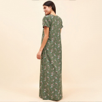 Green Floral Printed Cotton Maxi Nightdress
